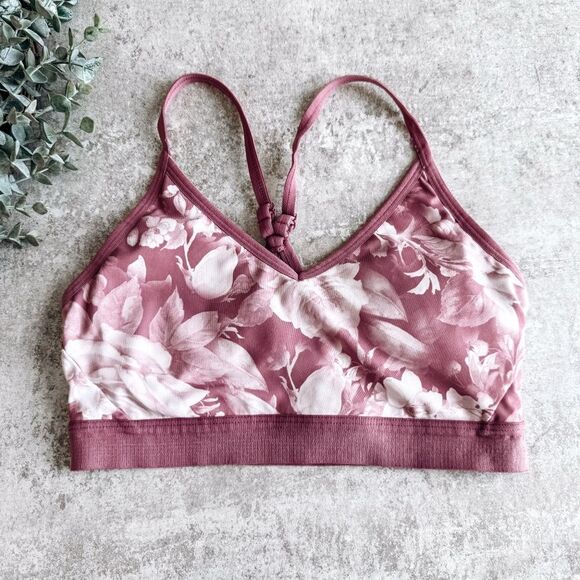 Athletic Works Purple and White Floral Racerback Sports Bra Size Small - Picture 1 of 6